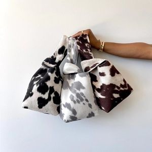 Yaito Black & White Cow Suede Knot Bag
